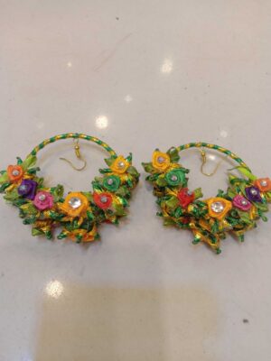 Gota Earing (Green Multi Colour) (Ideal for Mehndi)