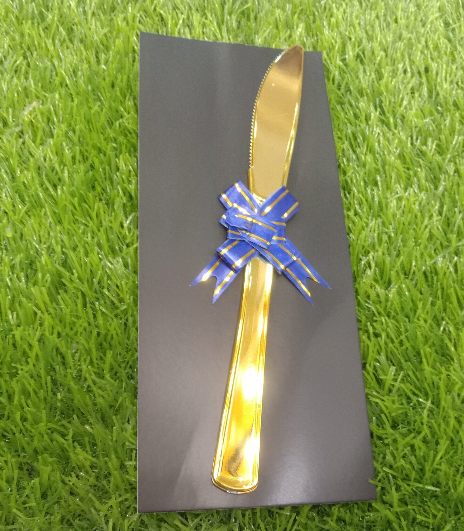 Golden Cake Cutting Knife with Ribbon