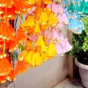 Mehndi Organza Multi Color Bell Hangings (6 Pcs Pack)