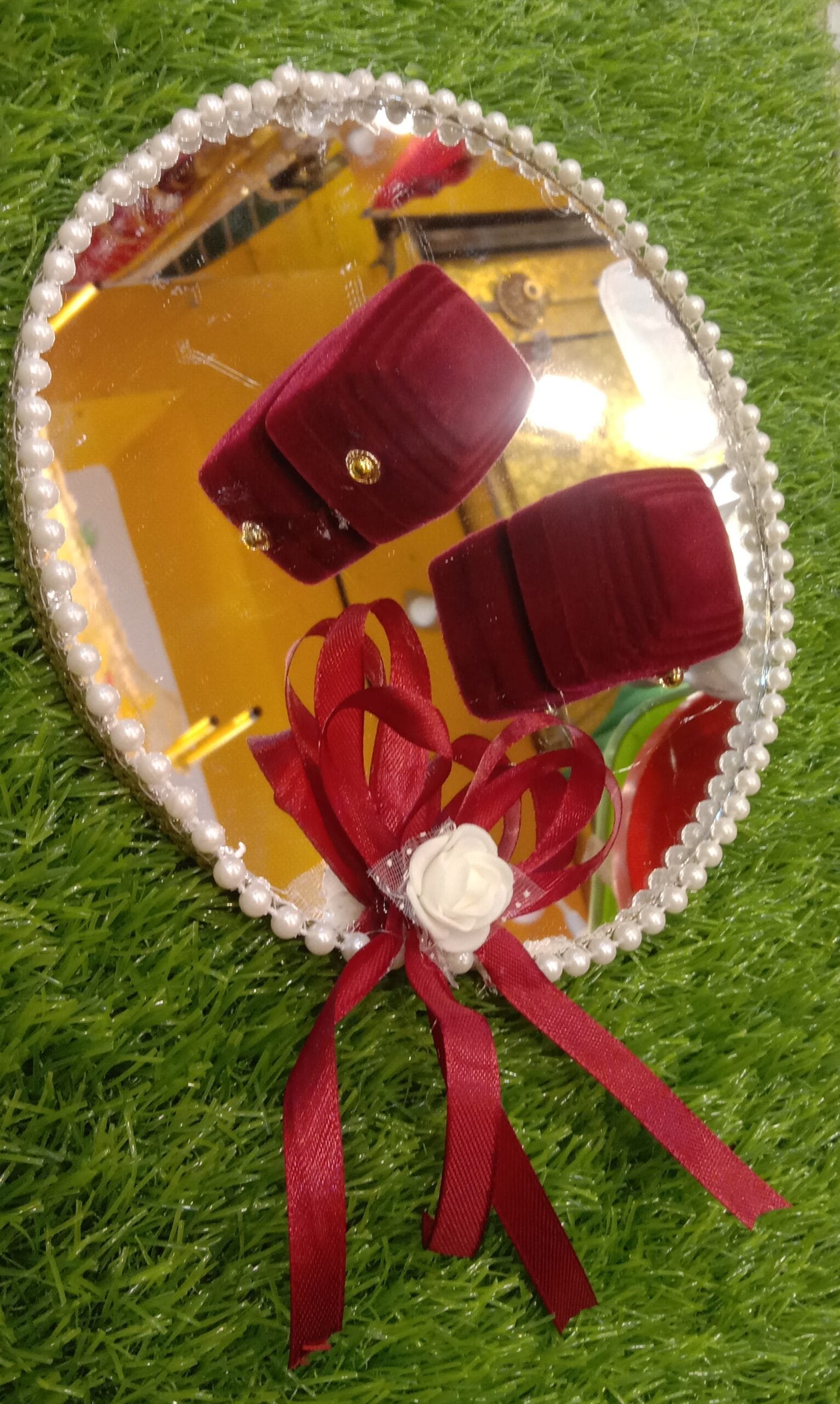 Round Ring Tray For Engagement / Baat Pakki / Date Fix (Mehroon Theme) (Double Ring)