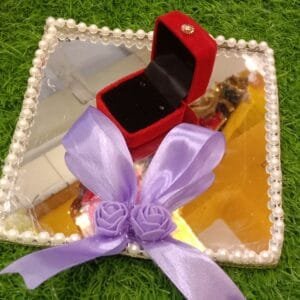 Square Ring Tray For Engagement / Baat Pakki / Date Fix (Purple Theme) (Single Ring)